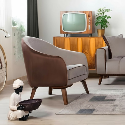Poltrona Monoposto Tessuto Soggiorno Sala Lounge Design Mobili Colore Grigio
