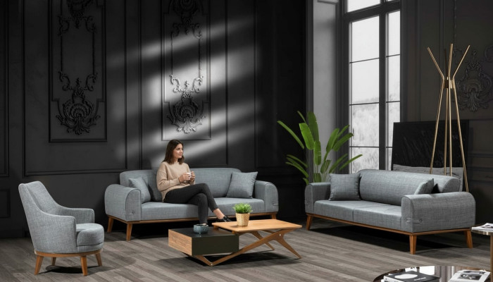 Sofà componibile 3+3+1 posti design divano imbottito moderno velluto