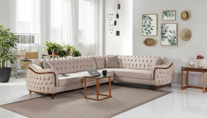 Divano ad angolo Chesterfield.