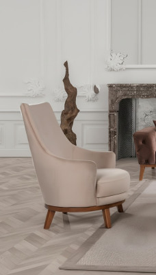 Poltrona imbottita per soggiorno singola poltrona relax in tessuto beige.