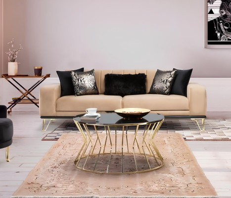 Set di divani neri Divano 3+3+1 posto poltrona in metallo elegante in velluto