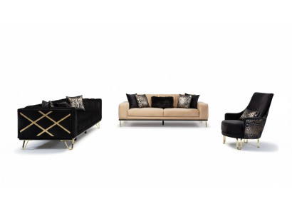 Set di divani neri Divano 3+3+1 posto poltrona in metallo elegante in velluto