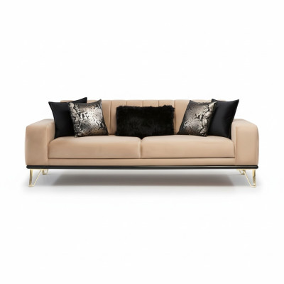 Divano moderno a 3 posti, divano da soggiorno, mobile design in metallo beige imbottito