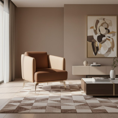 Poltrona moderna monoposto marrone, rivestimento in tessuto.