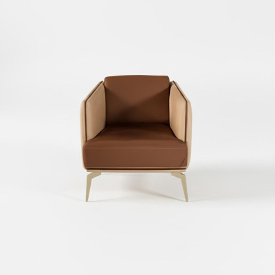 Poltrona moderna monoposto marrone, rivestimento in tessuto.