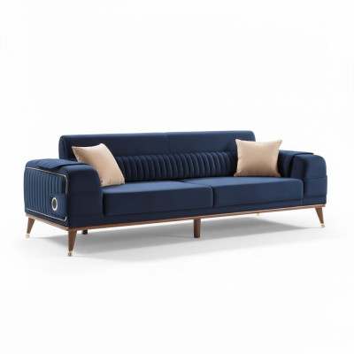Lussuoso divano blu a tre posti. Design di divani in tessuto di velluto.