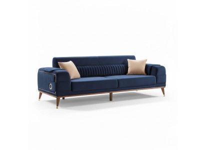 Lussuoso divano blu a tre posti. Design di divani in tessuto di velluto.