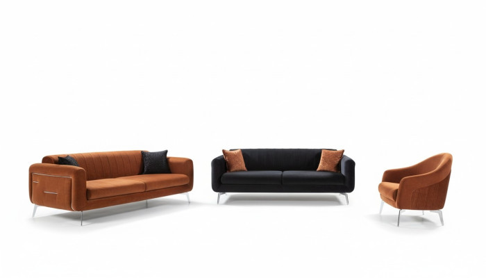 Sofà set 3+3+1 posti divani poltrona tessuto di lusso design salotto