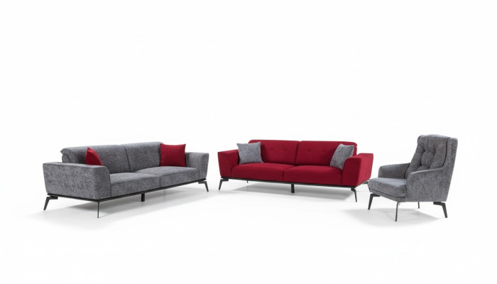Sofà set 331 cuscini Seduta Divano Paesaggio abitativo Mobili Rosso Grigio