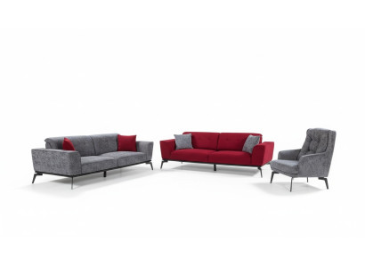 Sofà set 331 cuscini Seduta Divano Paesaggio abitativo Mobili Rosso Grigio