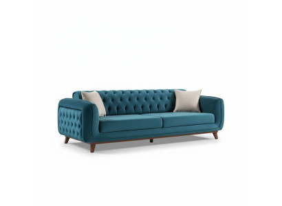 Divano design a 3 posti in tessuto turchese.