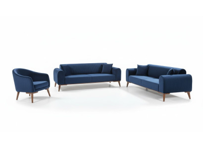 Set di divani 3+3+1 posti Sofa poltrona Royal Blue Couch Velluto 3 pezzi