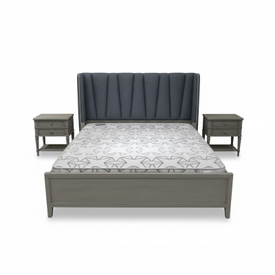 Moderni letti imbottiti di design di lusso per hotel matrimoniali in legno grigio.