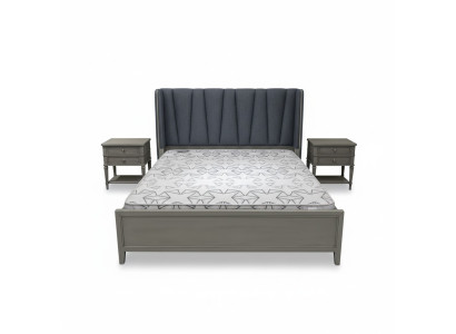 Moderni letti imbottiti di design di lusso per hotel matrimoniali in legno grigio.