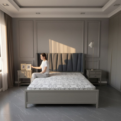 Design camera da letto 3 pezzi. Letto 2 comodini Set letti in legno comodino grigio