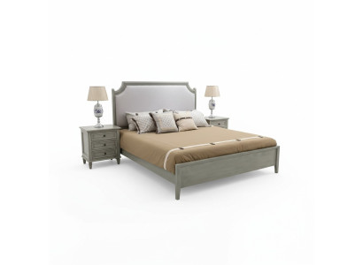 Letto matrimoniale premium dal design classico in grigio con rivestimento in pelle bianca.