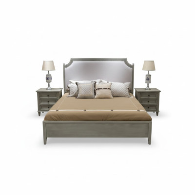 Set da camera premium: letto e comodini in legno naturale grigio.
