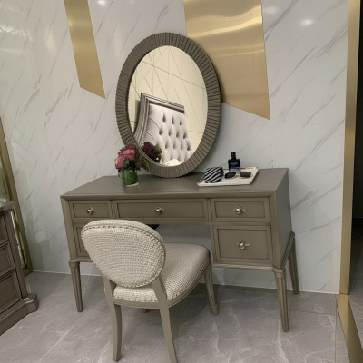 Tavolo trucco, specchio, sgabello, lusso, set completo per camera da letto 3 pezzi in legno, consolle.