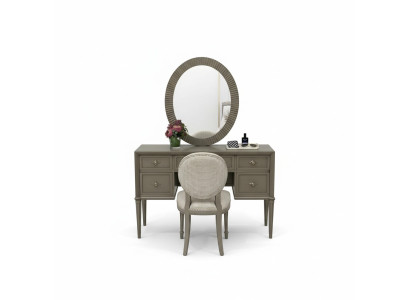 Tavolo trucco, specchio, sgabello, lusso, set completo per camera da letto 3 pezzi in legno, consolle.