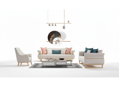 Set di divani moderni 3+3+1 posti in legno con tessuto