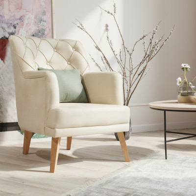 Poltrona soggiorno mobili moderni tessuto lounge tessile similpelle beige