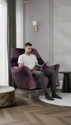 Poltrona monoposto Imbottita Sedile Seduta Design Sedile Tessuto Moderno Viola