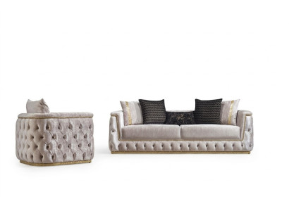 Set di divani Chesterfield di lusso 3+1 posti, rivestimento in velluto dorato.