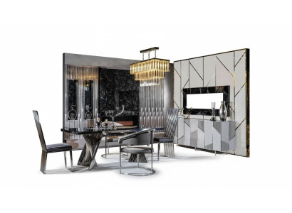 Set da pranzo con tavolo da pranzo, 4 sedie e credenza con specchio Mobili Nuovi