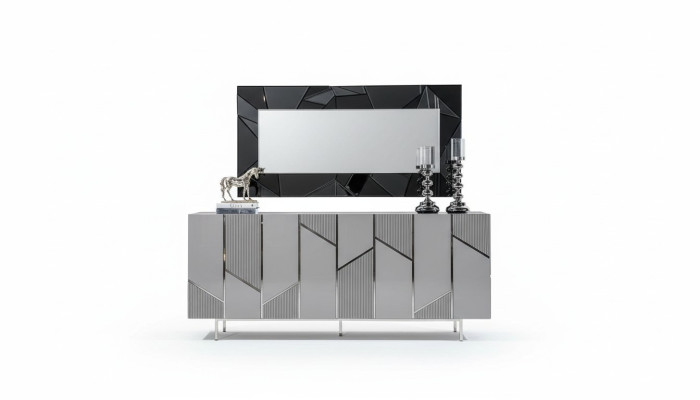 Soggiorno set credenza specchio mobili gruppo 2 pezzi comò grigio