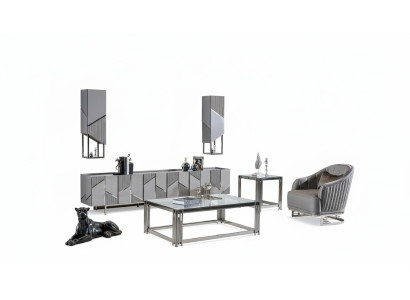 Set supporto TV poltrona tavolino tavolino da salotto tavolino da salotto in 4 pezzi grigio nuovo