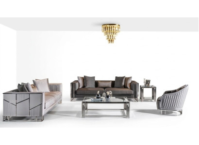 Set di divani 3+3+1 posti con tavolino da salotto, tavolino laterale, divano e poltrona 5 pezzi.
