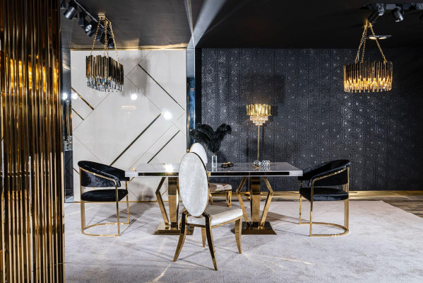Sedia da pranzo bianca di lusso in metallo con tessuto, stile sedie moderno con braccioli.