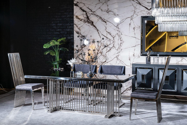 Sedia da pranzo di lusso in metallo con tessuto, stile sedie moderne poltrona.