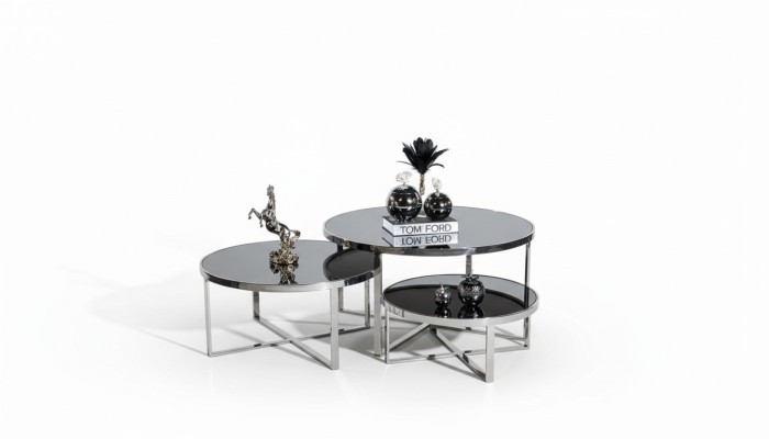 Tavolini da salotto design di lusso 3 pezzi in legno grigio stile moderno.