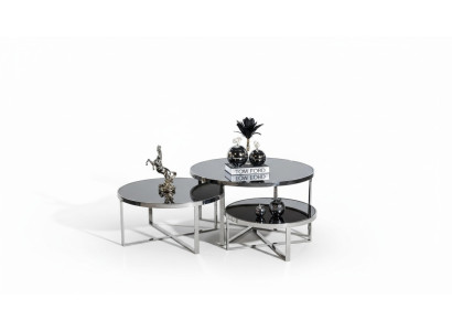 Tavolini da salotto design di lusso 3 pezzi in legno grigio stile moderno.