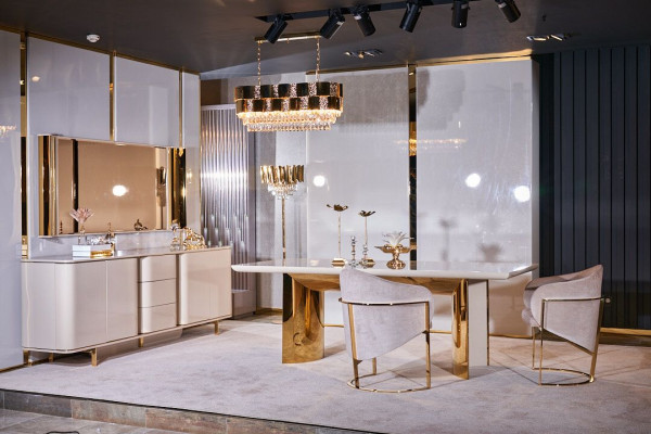 Soggiorno credenza specchio Materiale Legno con metallo Stile Moderno Beige