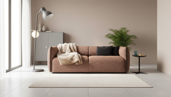 Divano moderno a 4 posti in tessuto marrone nuovo con design di lusso.