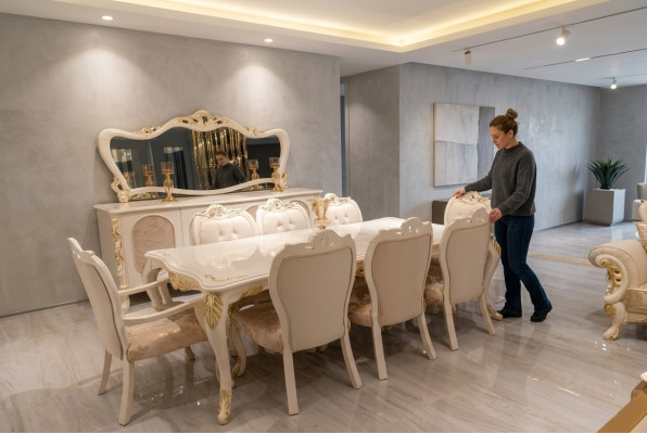 Set di 8 sedie da pranzo in stile barocco di lusso in legno.