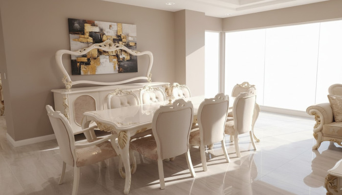 Set di 8 sedie da pranzo in stile barocco di lusso in legno.