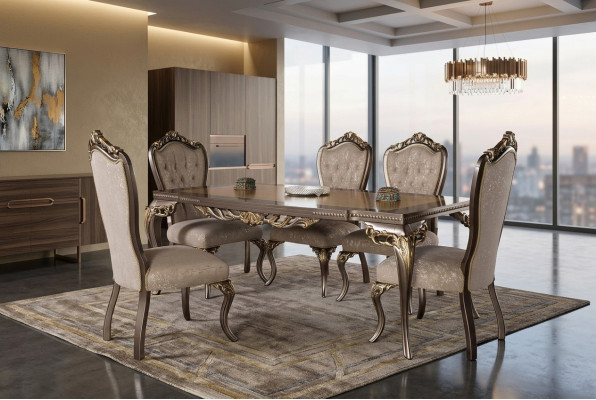 Tavolo da pranzo classico in legno massello con decorazioni elaborate