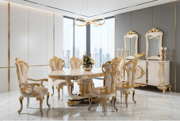 Sala da pranzo di lusso Tavolo da pranzo Sedia Legno Tavoli Tavolo Barocco Sedie da pranzo Mobili Gruppo