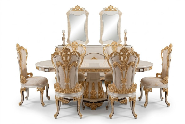 Sala da pranzo di lusso Tavolo da pranzo Sedia Legno Tavoli Tavolo Barocco Sedie da pranzo Mobili Gruppo