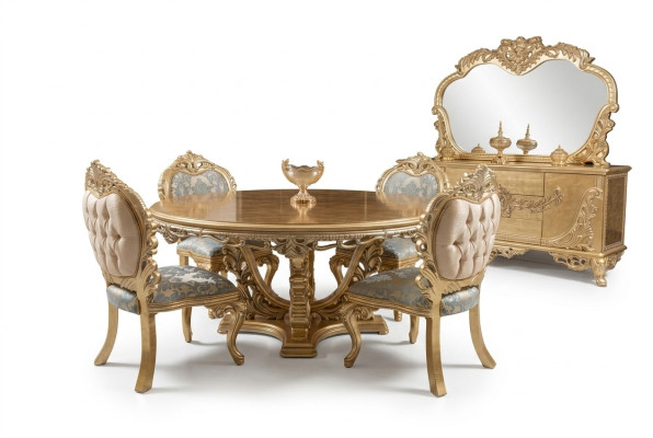 Set di lusso per sala da pranzo tavolo sedia comò specchio sedie tavolo 7 pezzi.