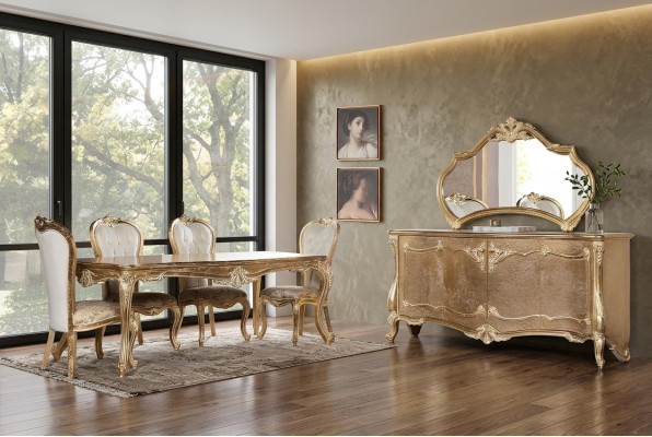 Sala da pranzo Tavolo Sedie Gruppo Set in legno Tavolino Comò Specchio Set 7 pezzi