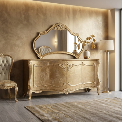 Set cassettiera con specchio Gruppo di mobili in legno cassettiere Sideboard Barocco