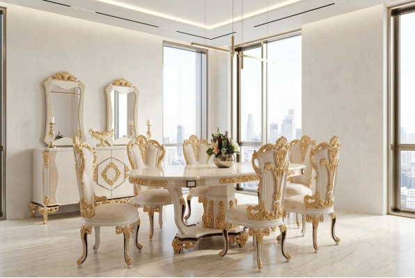 Set da pranzo elegante in oro per arredamenti di alta classe