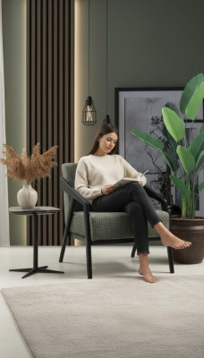 Poltrona da salotto in tessuto di poliestere di stile moderno e design di lusso.