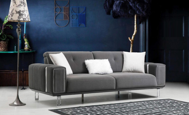 Divano di lusso design a tre posti Moderno divano grigio Arredamento per divaneria Sofà Soffitta Nuovo