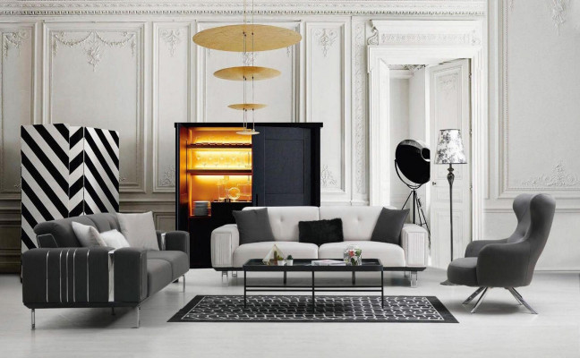 Divano di lusso design a tre posti Moderno divano grigio Arredamento per divaneria Sofà Soffitta Nuovo