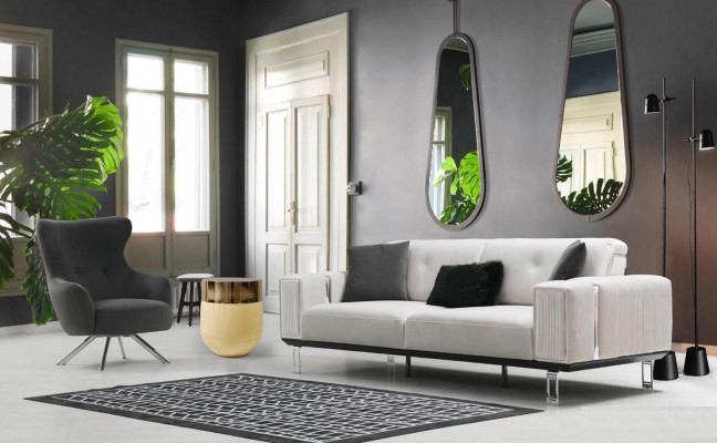 Set divano di lusso con divano e poltrona 3+3+1 posti in tessuto di design. Nuovo.